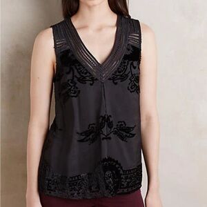 Anthropologie’s Fanya Shell - Black Sleeveless Top with Velvet Accents
